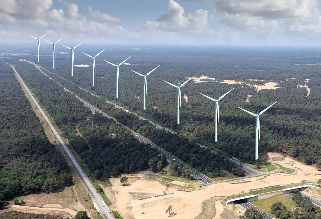Misschien wel 9 windmolens in de natuur bij Barneveld - Montagefoto: ©Jan van Uffelen 