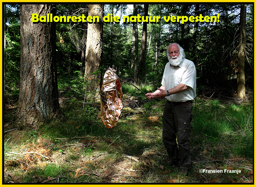 Louis met de kapotgescheurde wensballon, die hij uit het bos haalde – Foto: ©Fransien Fraanje